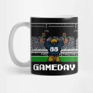 Blue and Gold Football Gameday Retro 8 Bit Linebacker Mug